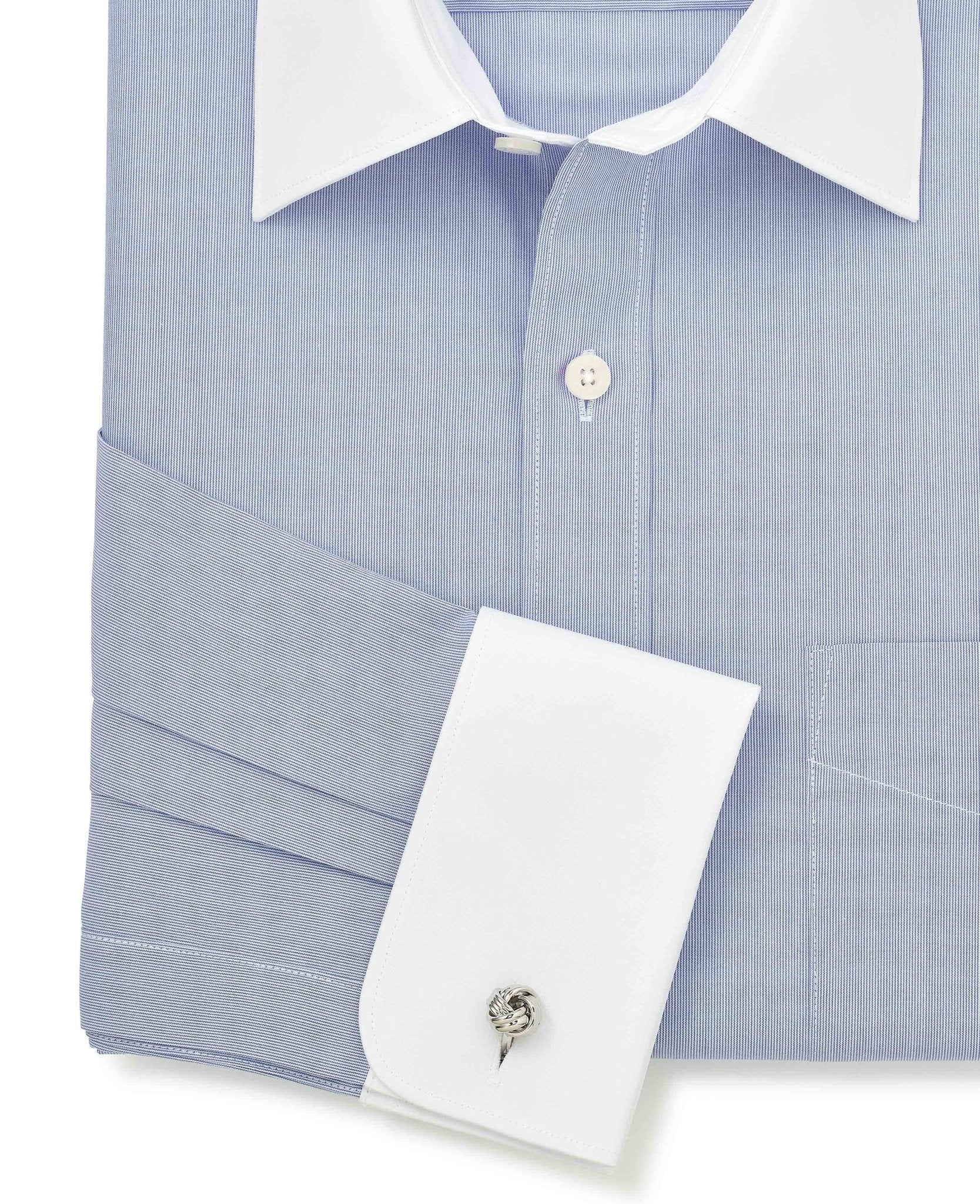 Blue Cotton Poplin Stripe Classic Fit Winchester Formal Shirt - Double Cuff - Image 5