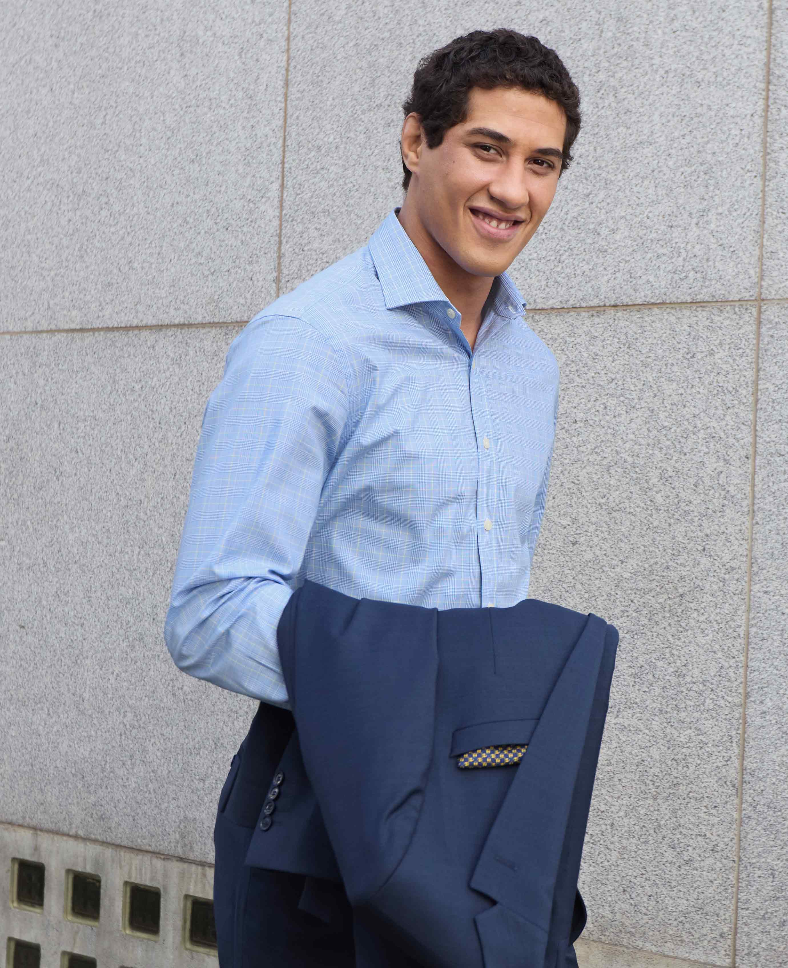 Blue Cotton Prince of Wales Check Slim Fit Formal Shirt - Double Cuff - Image 3