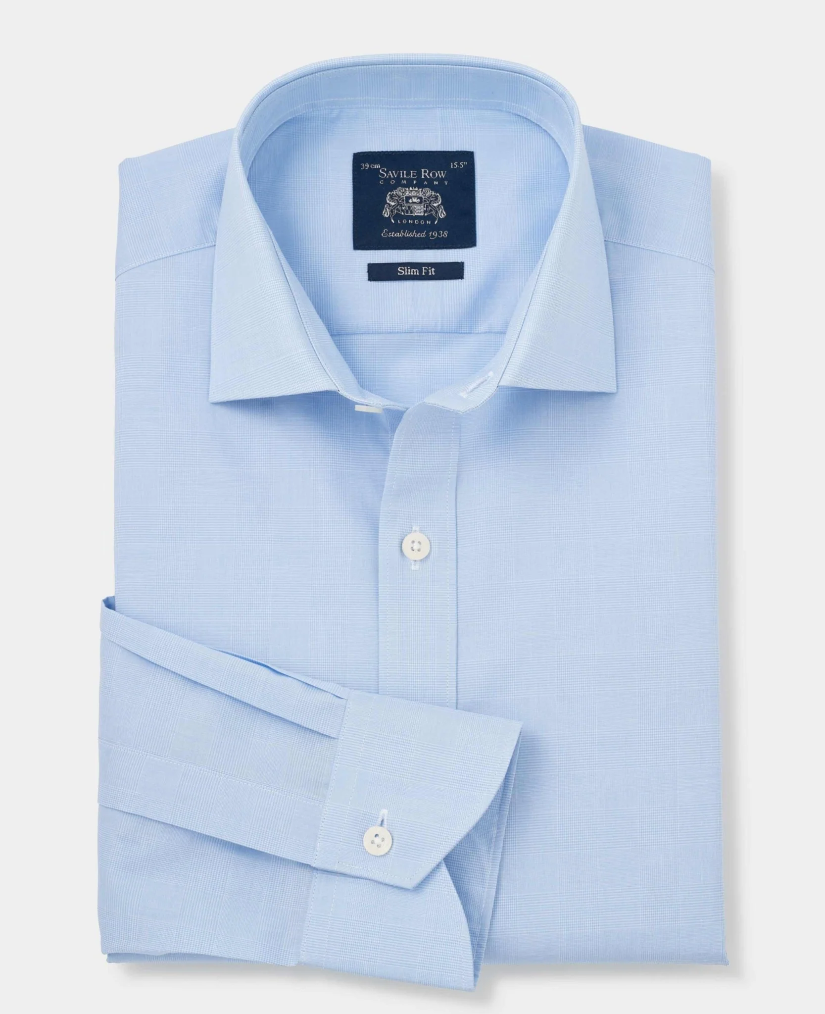 Blue Cotton Prince of Wales Check Slim Fit Formal Shirt - Single Cuff - Image 5