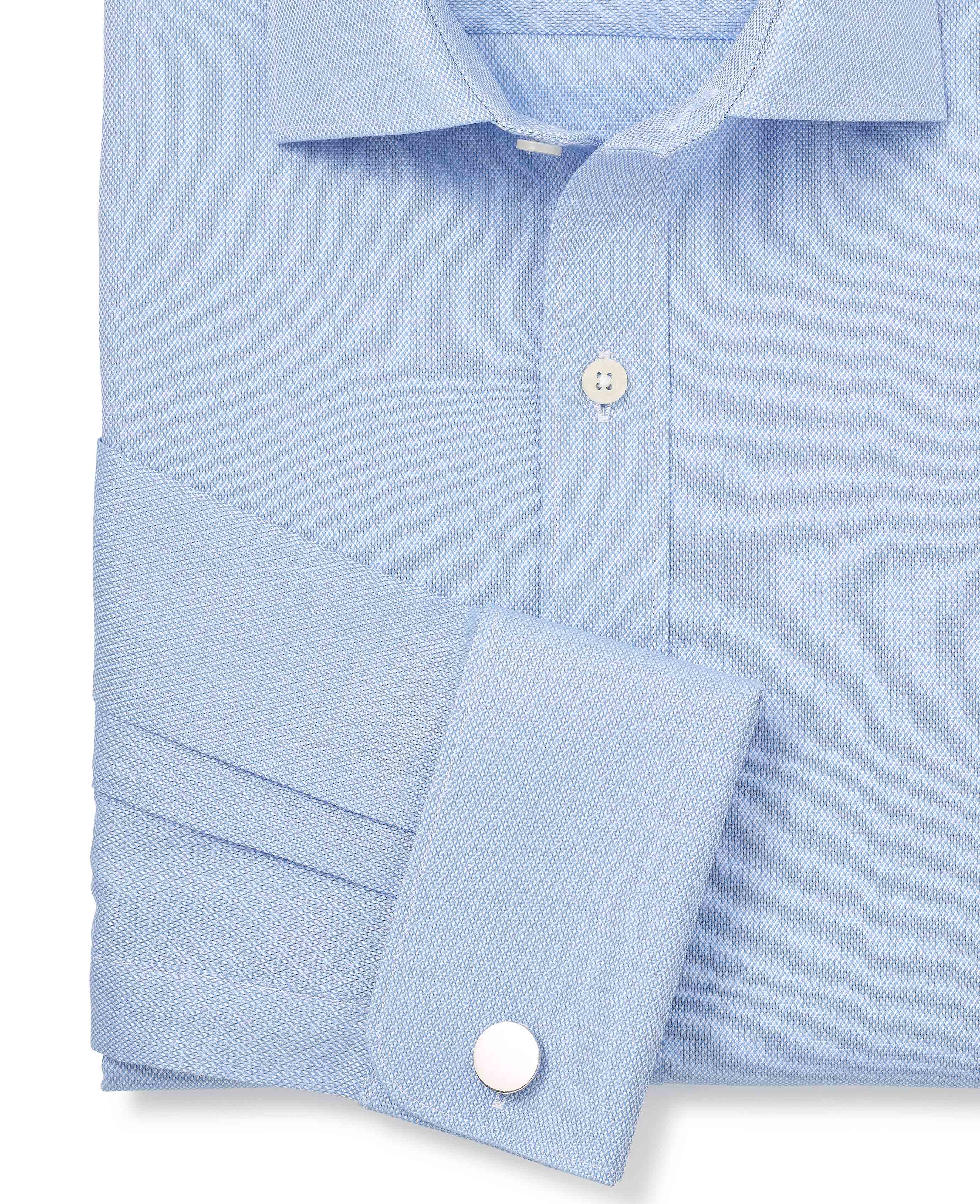 Blue Textured Cotton Slim Fit Formal Shirt - Double Cuff - Image 5