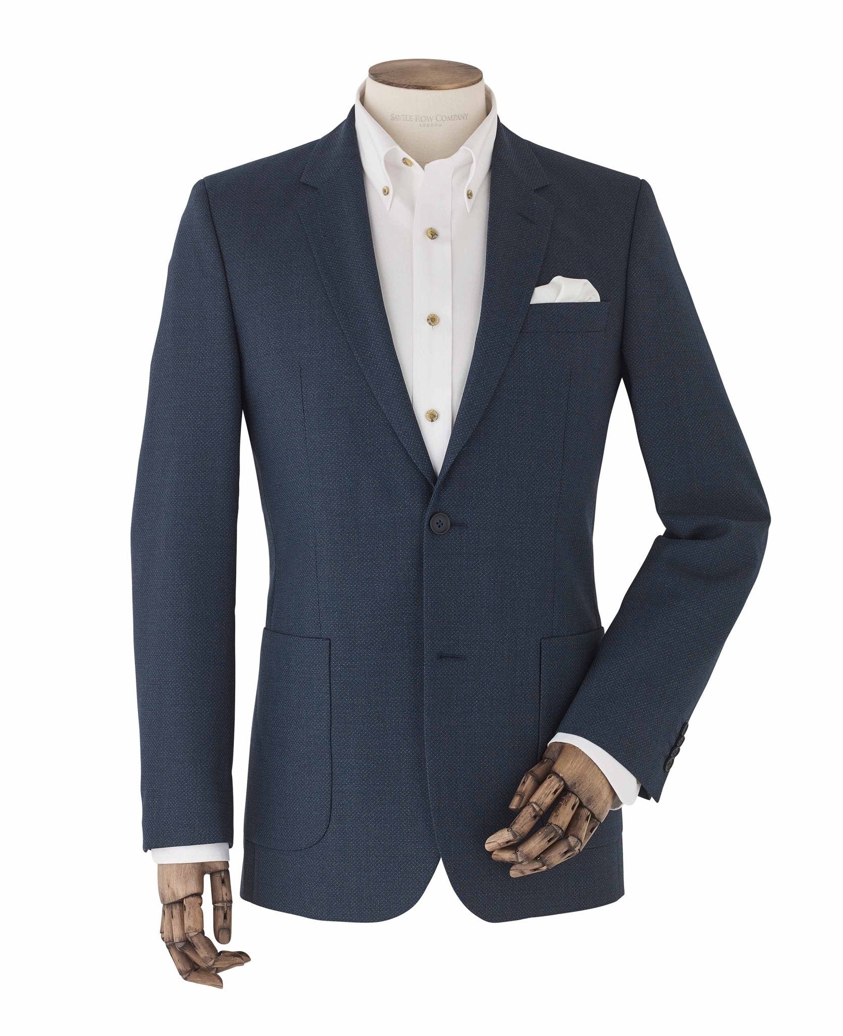 Blue Wool-Blend Micro Pattern Patch Pocket Jacket [RTC] - Image 2