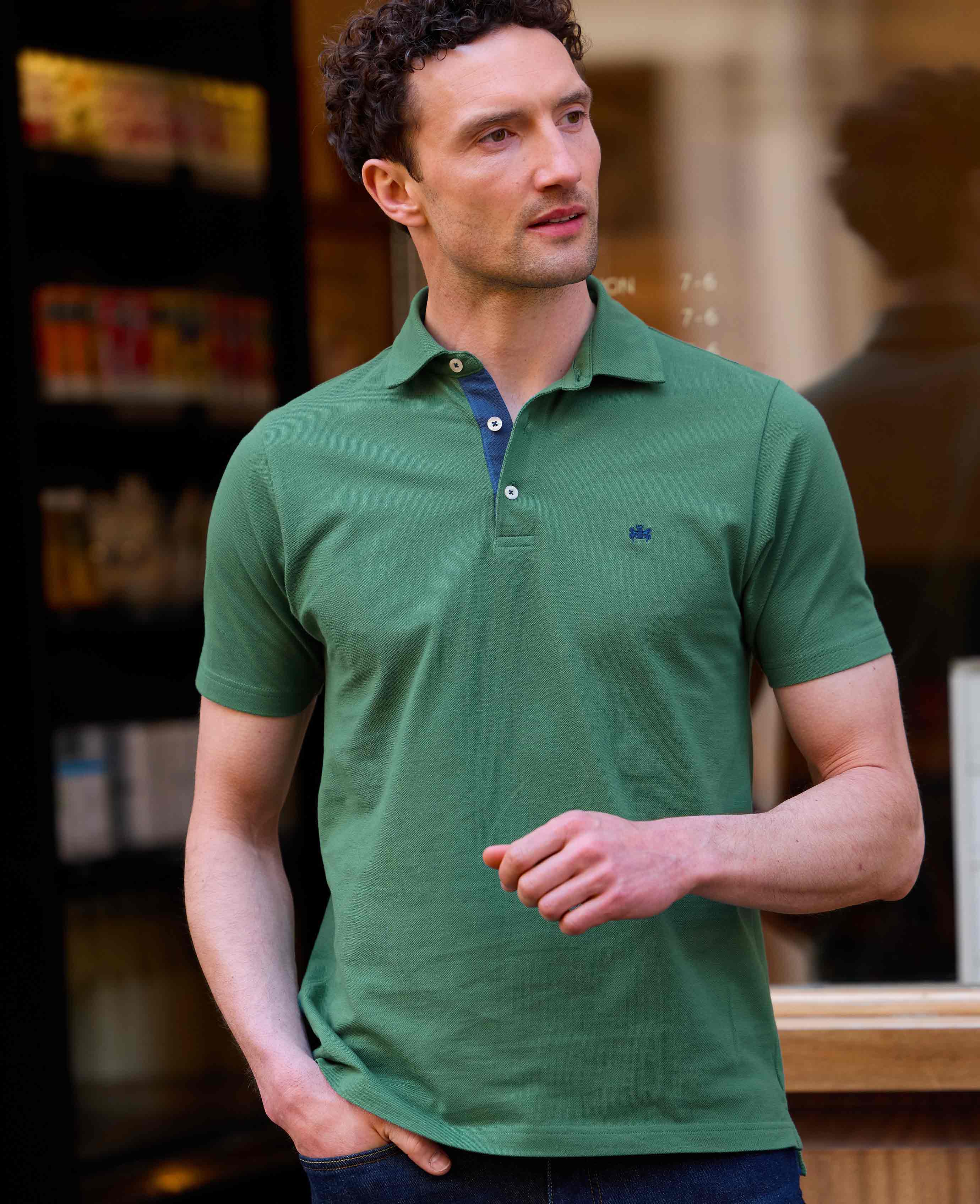 Green Cotton Pique Short Sleeve Polo Shirt - Image 3