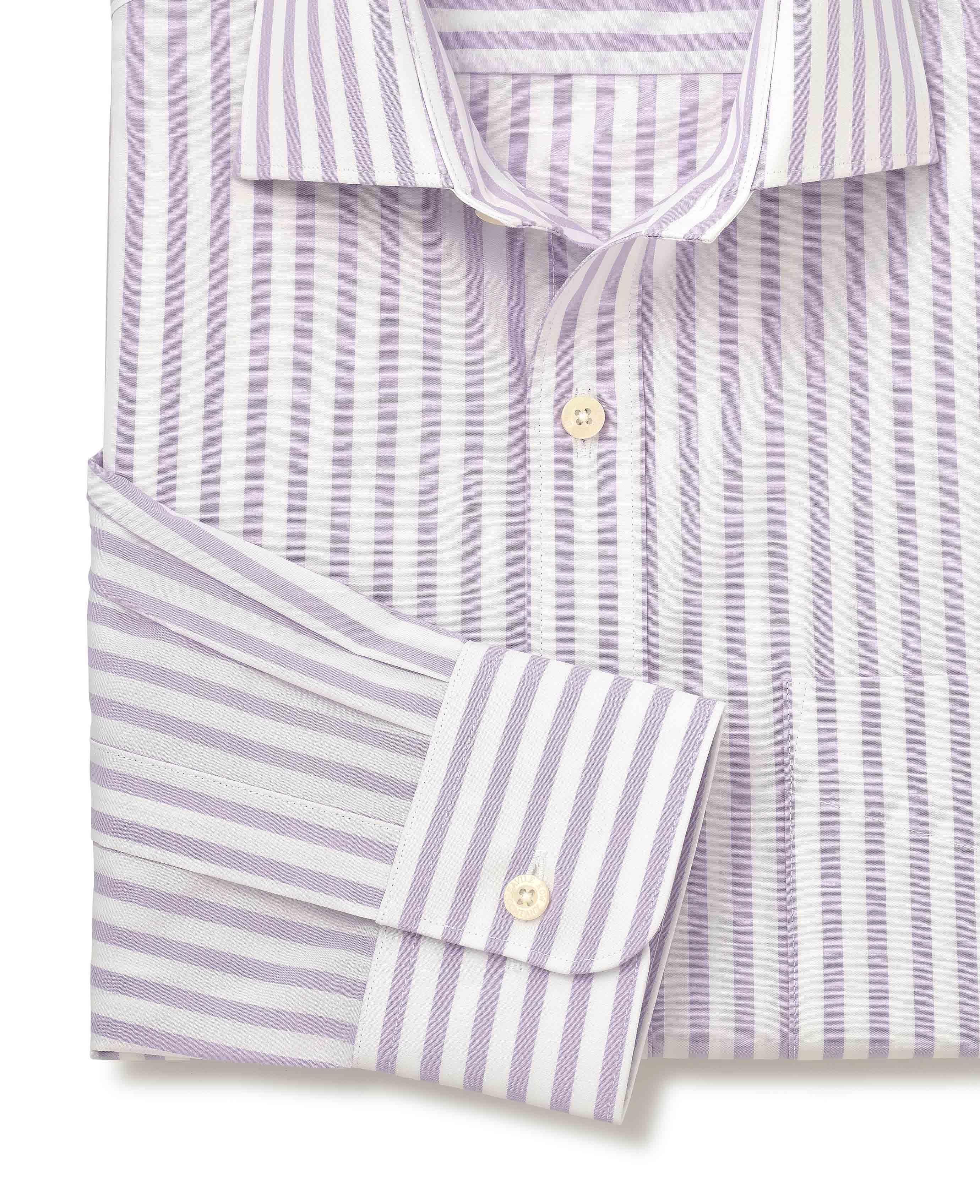Lilac White Stripe Cotton Poplin Classic Fit Formal Shirt - Single Cuff - Image 7