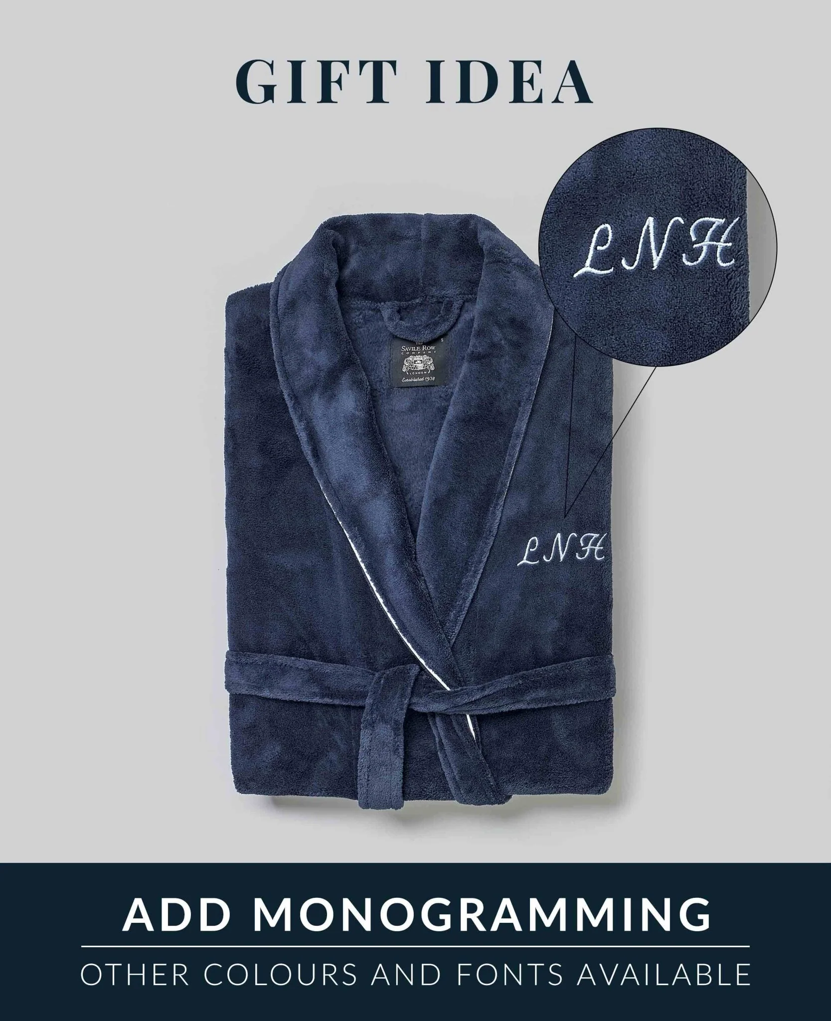 Navy Fleece Dressing Gown With Piping - Image 7