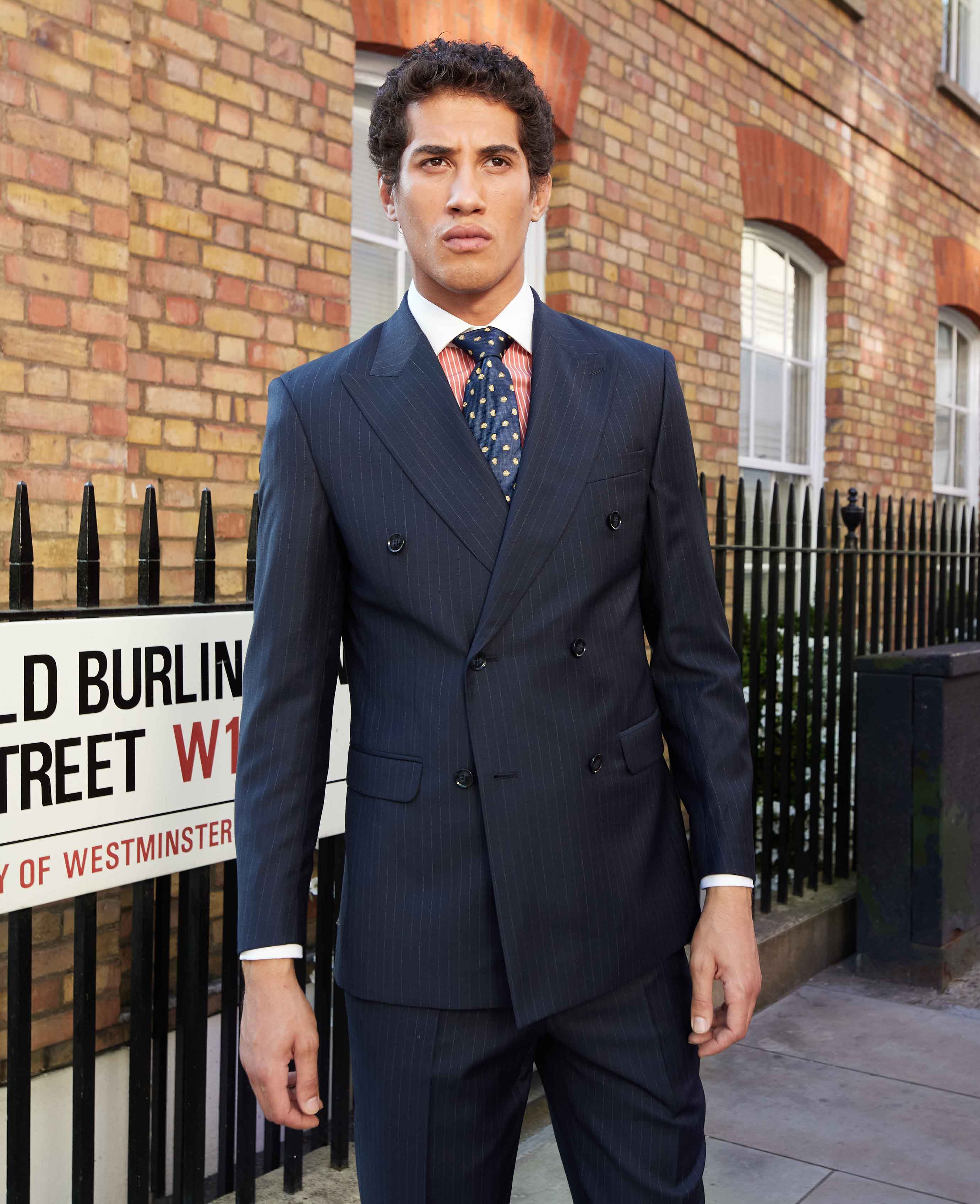 Navy Stripe Double-Breasted Suit - Image 4