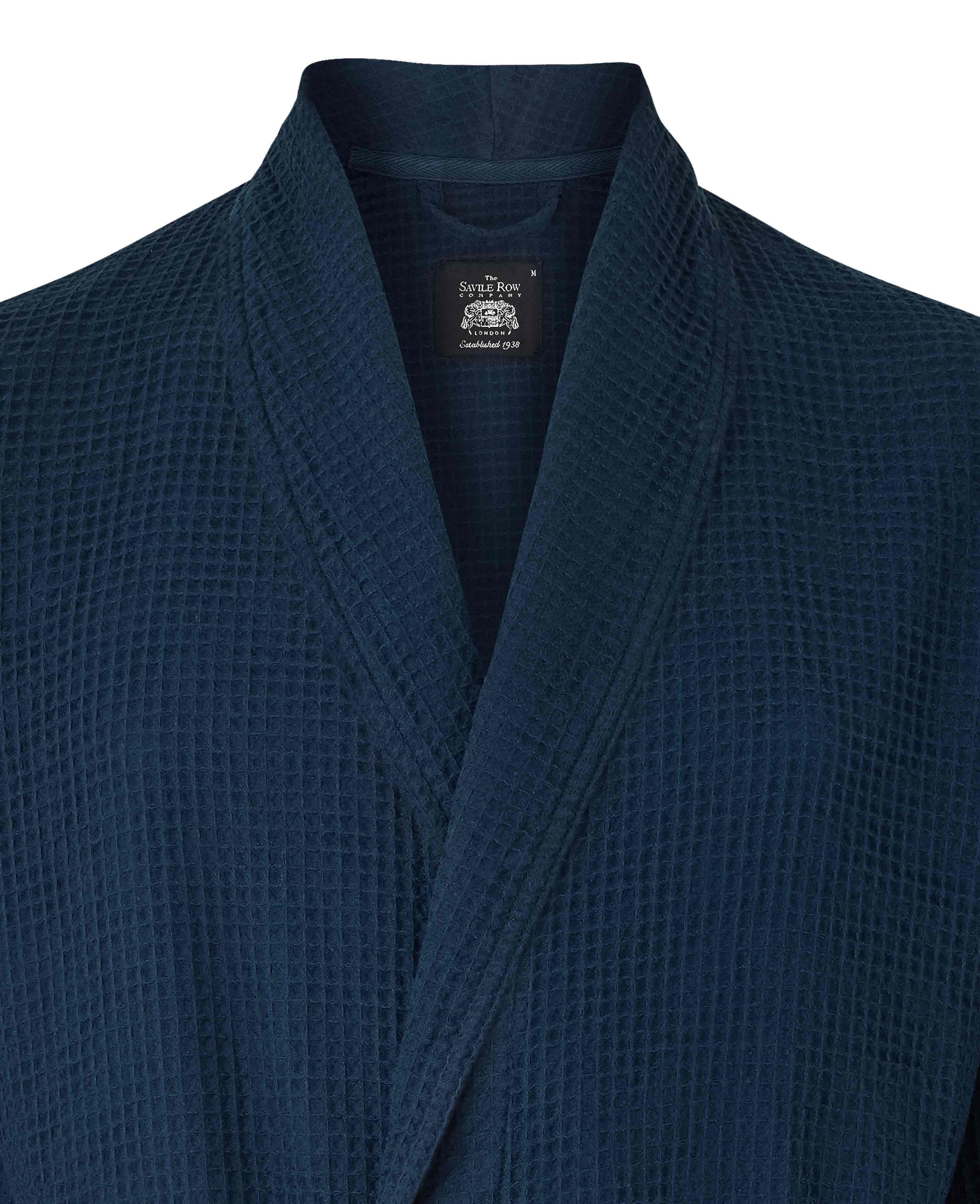 Navy Cotton Waffle Dressing Gown - Image 4