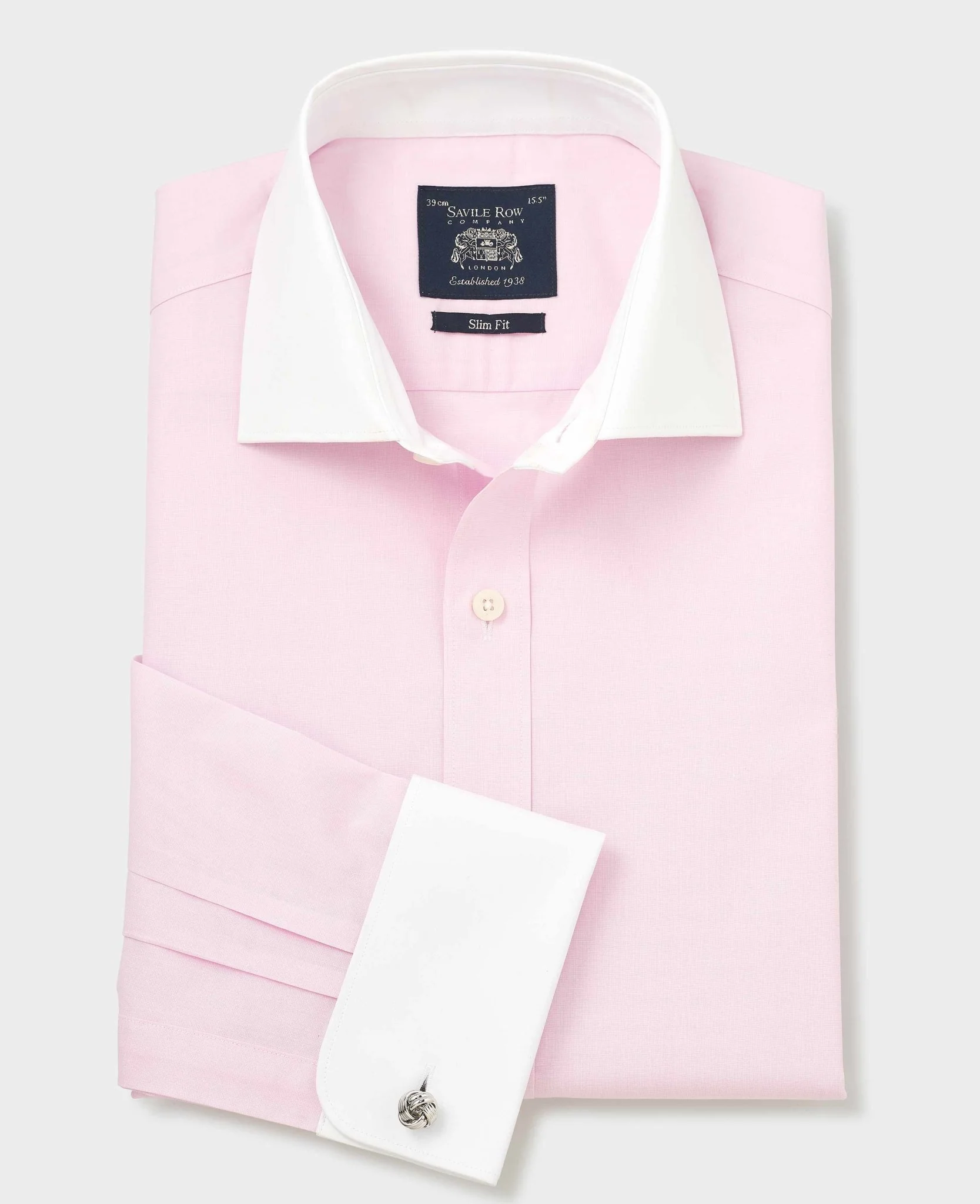 Pink Slim Fit Cotton End-On-End Poplin Winchester Formal Shirt - Double Cuff - Image 3