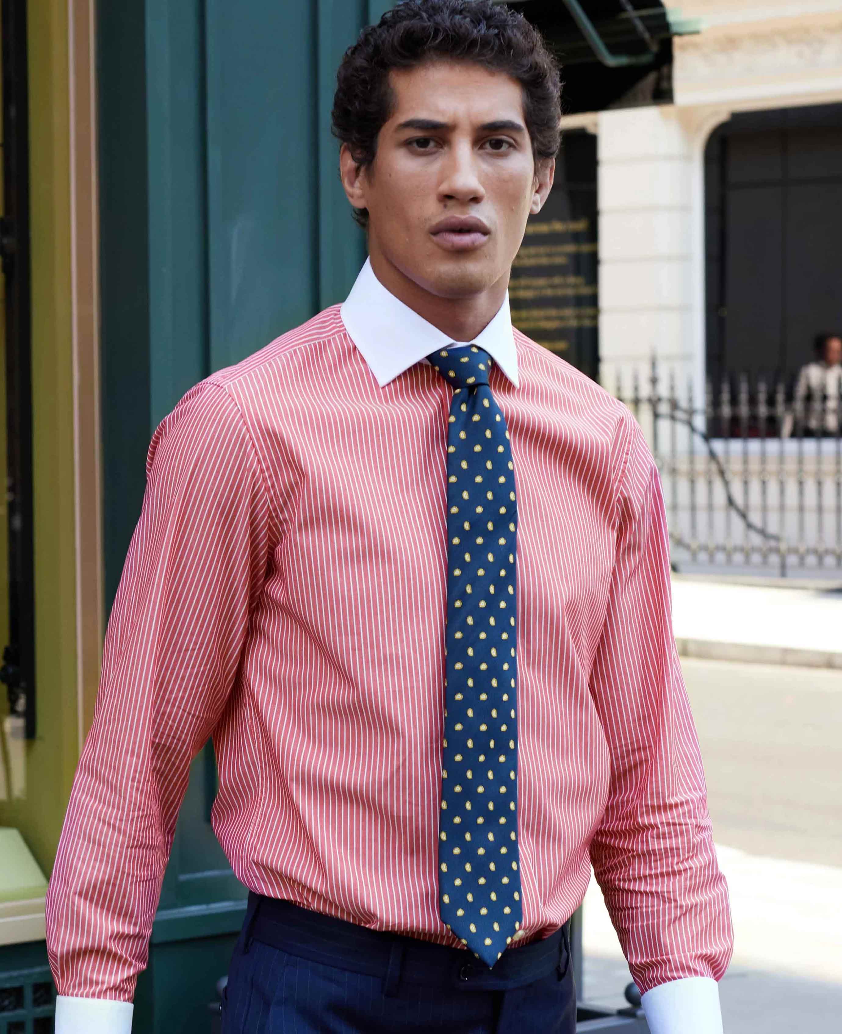 Red White Reverse Stripe Cutaway Collar Slim Fit Formal Shirt - Double Cuff [RTC] - Image 5