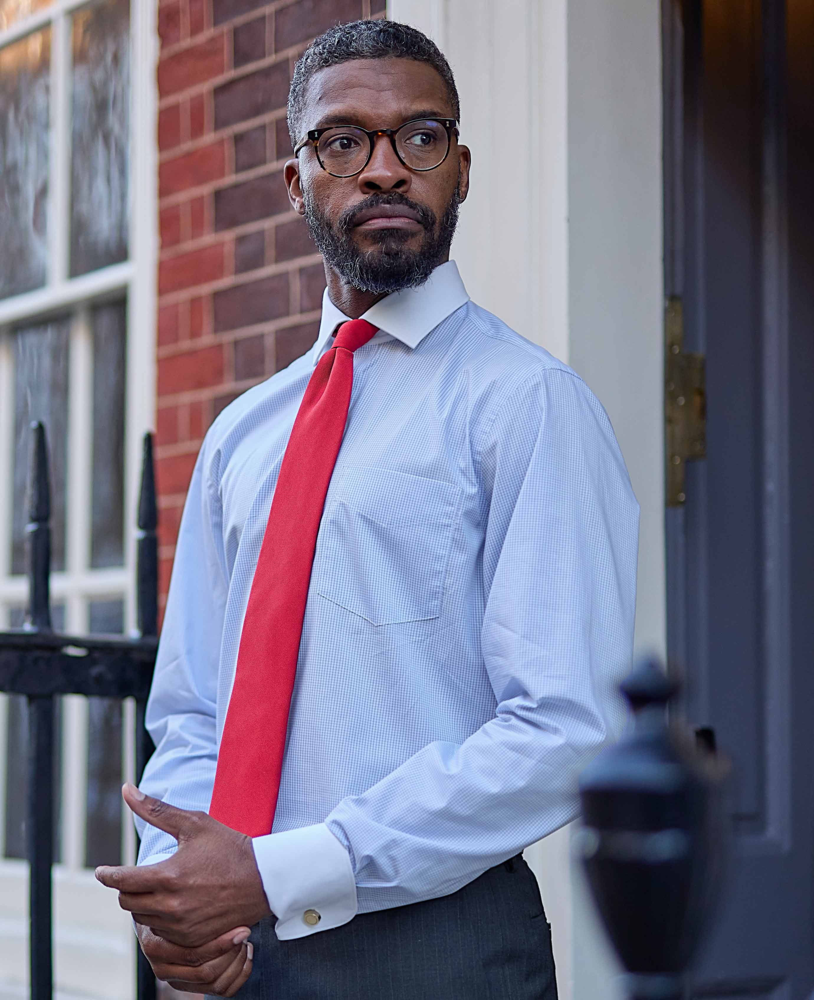 Sky Blue Cotton Window Check Classic Fit Winchester Formal Shirt - Double Cuff - Image 5