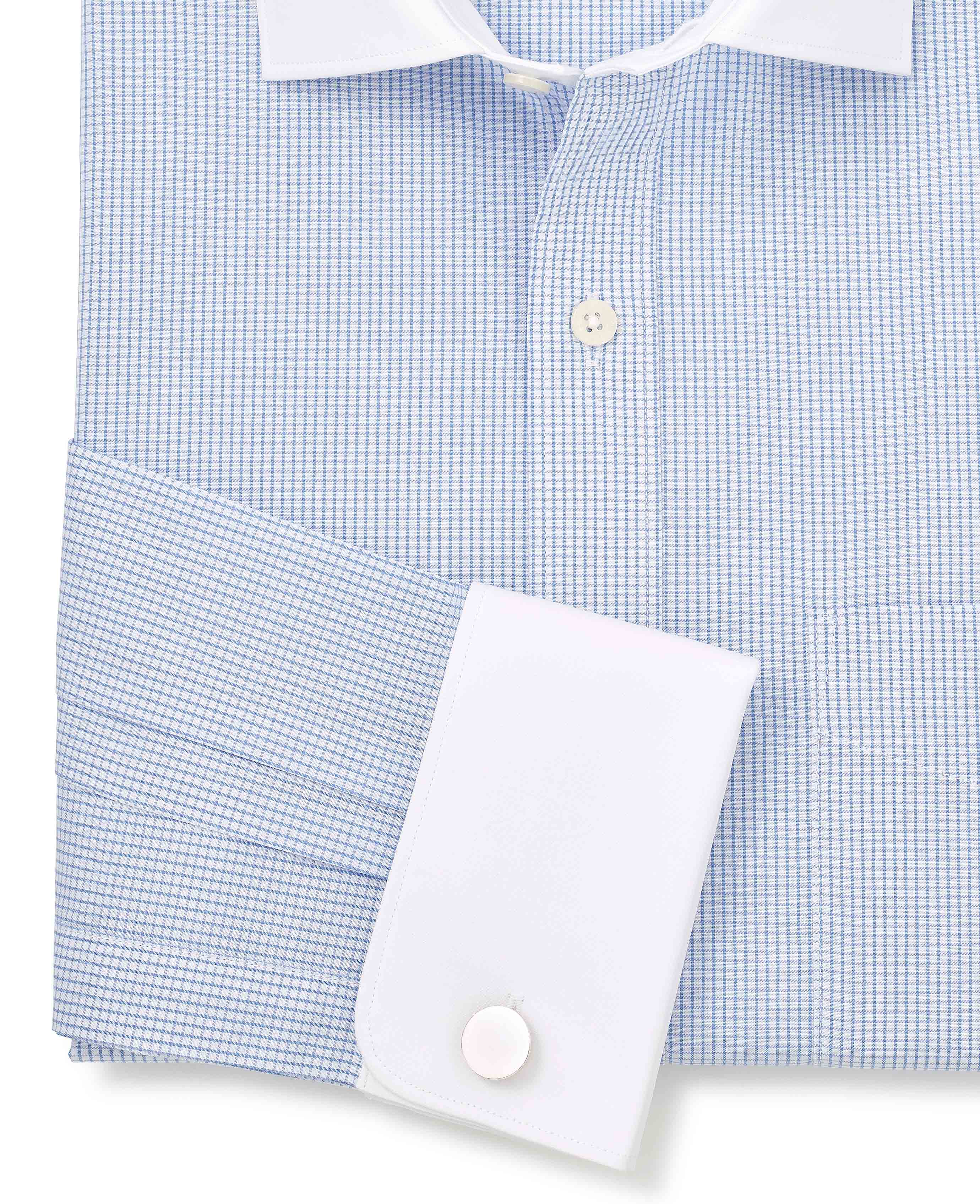 Sky Blue Cotton Window Check Classic Fit Winchester Formal Shirt - Double Cuff - Image 7