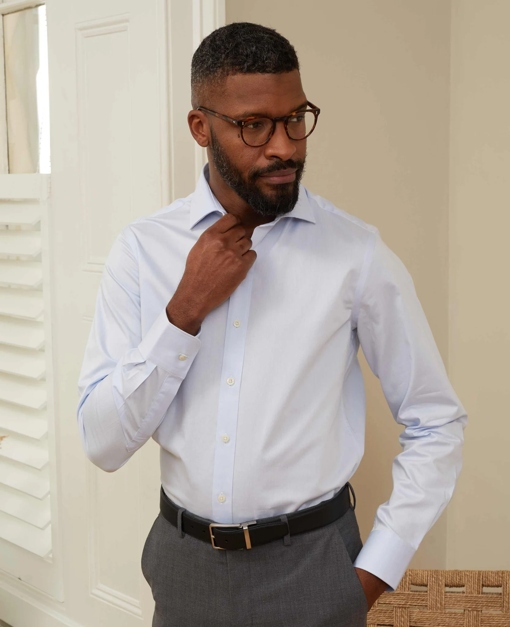 Sky Blue Twill Slim Fit Shirt W/ Cutaway Collar - Single or Double Cuff - Image 6