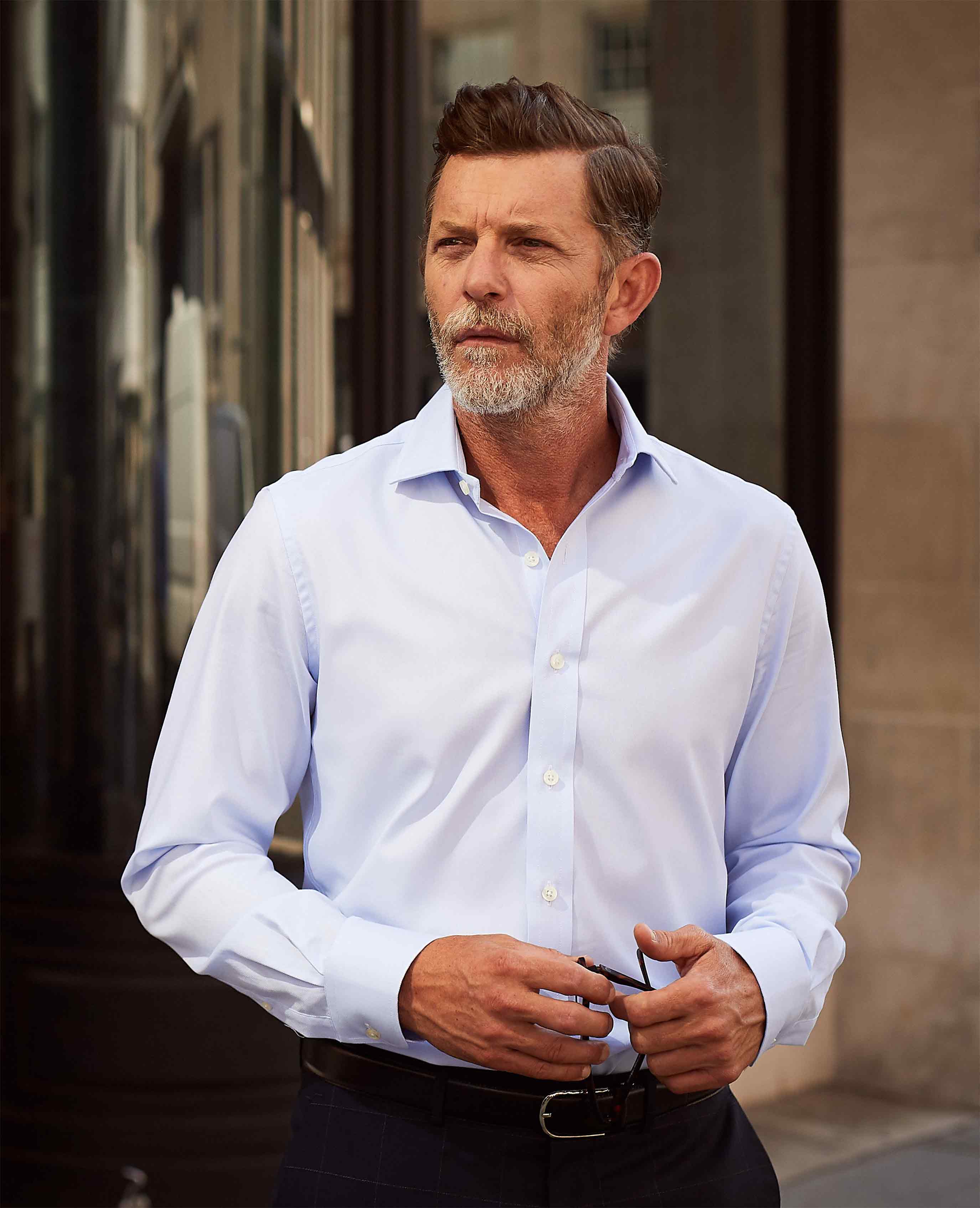 Sky Blue Twill Slim Fit Shirt W/ Cutaway Collar - Single or Double Cuff - Image 8