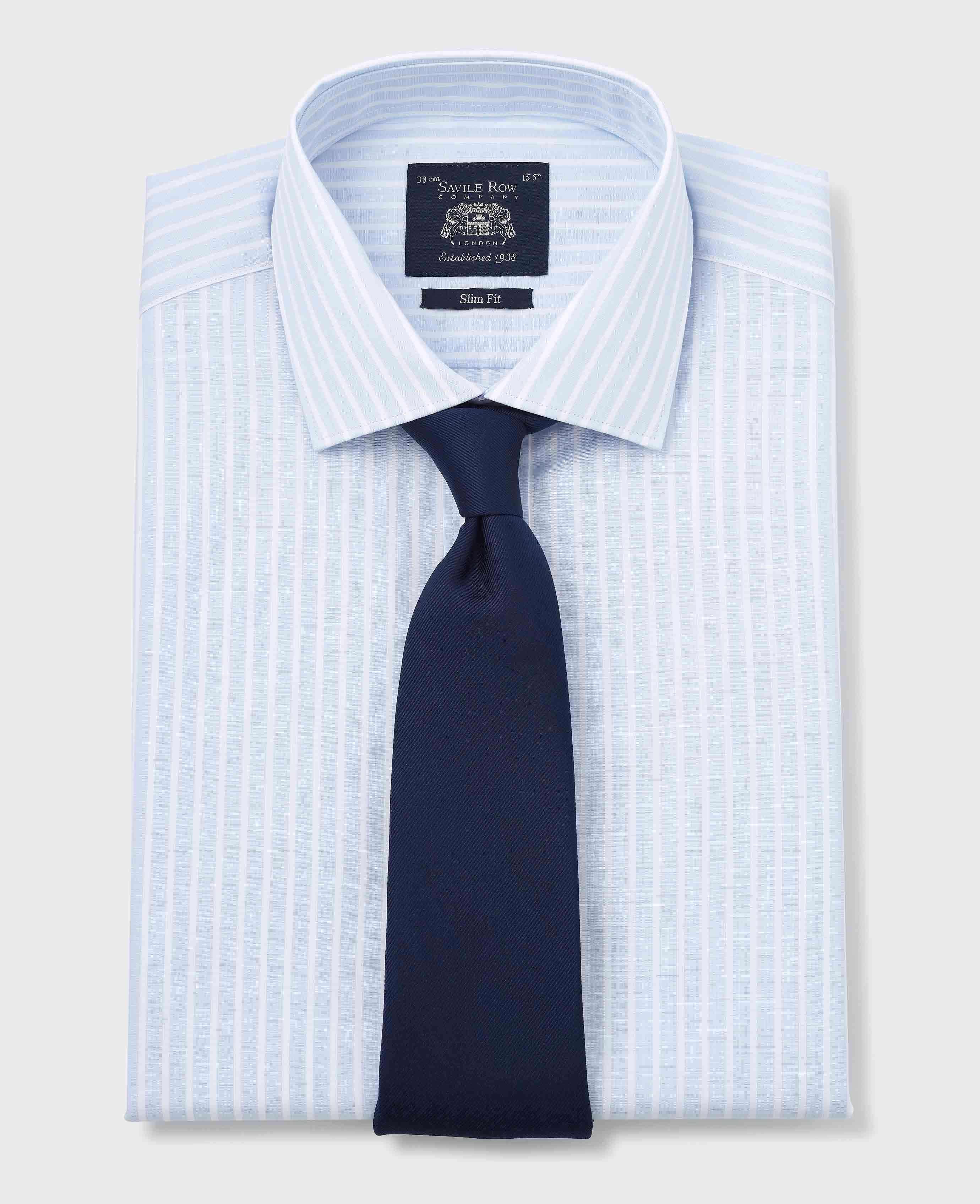 Sky Blue White Cotton Poplin Striped Slim Fit Formal Shirt - Double Cuff - Image 7
