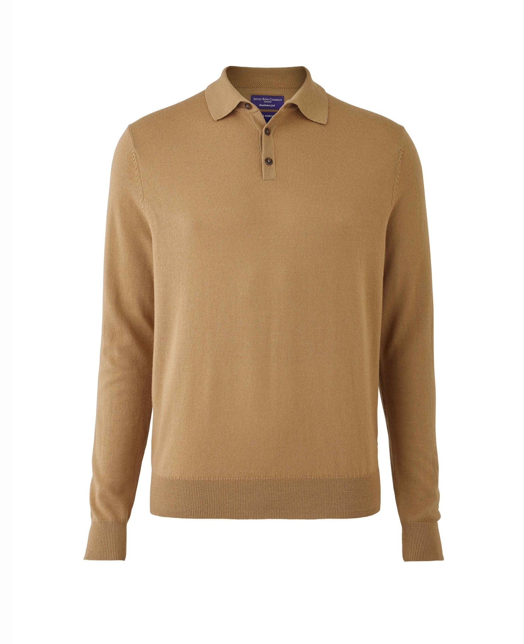 Tan Merino Wool Knitted Polo Shirt - Image 5