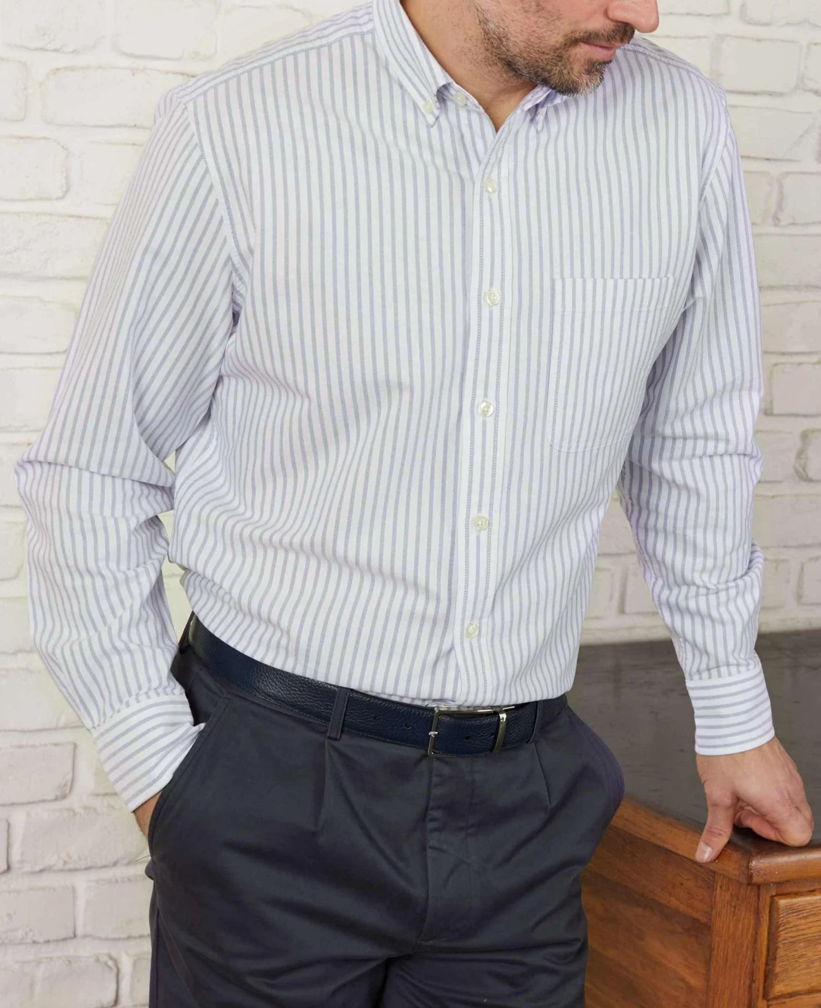 White Blue Stripe Classic Fit Oxford Shirt [RTC] - Image 6