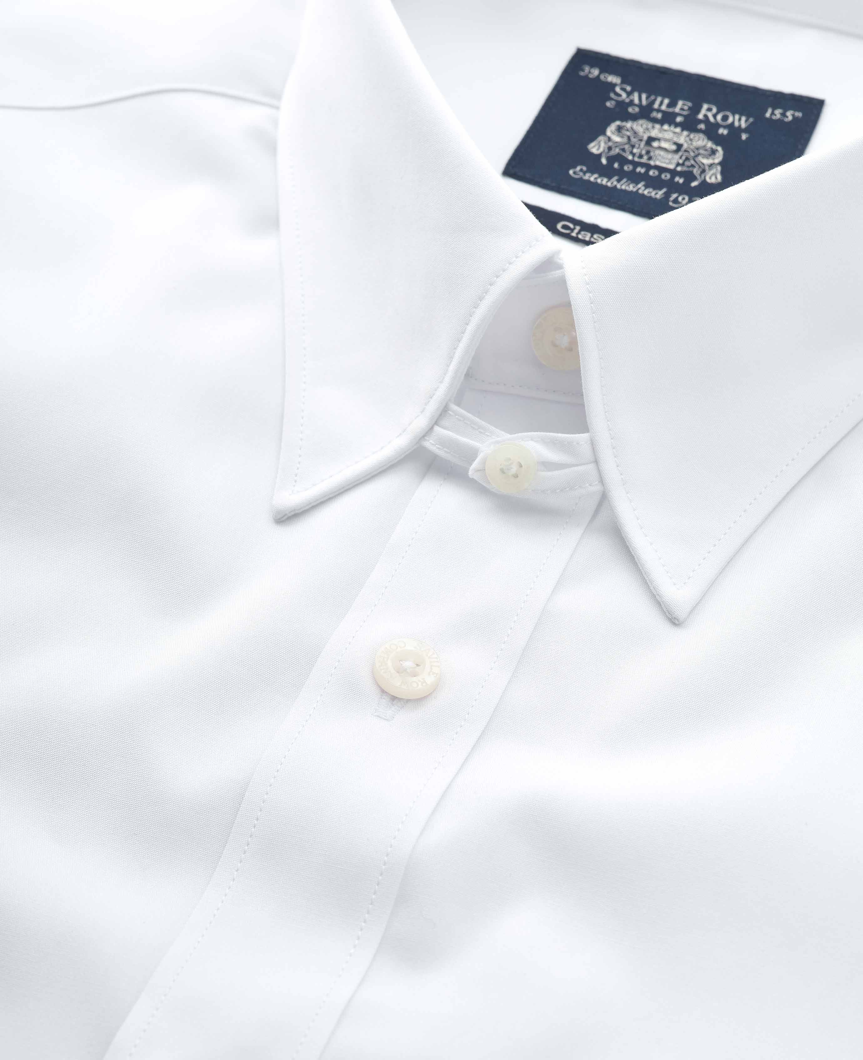 White Cotton Poplin Tab Collar Classic Fit Formal Shirt - Single Cuff - Image 3