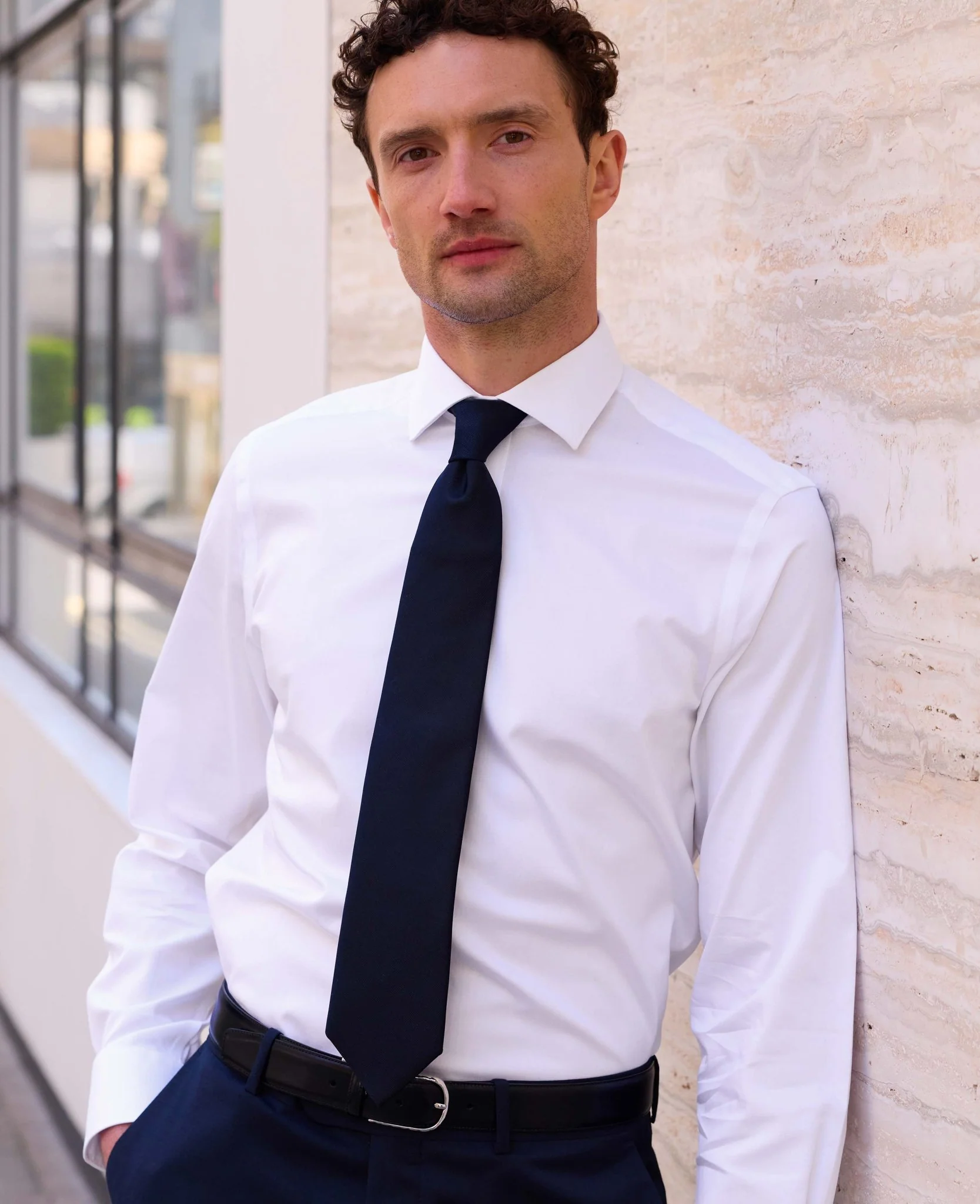 White Fine Twill Slim Fit Formal Shirt - Single or Double Cuff - Image 4