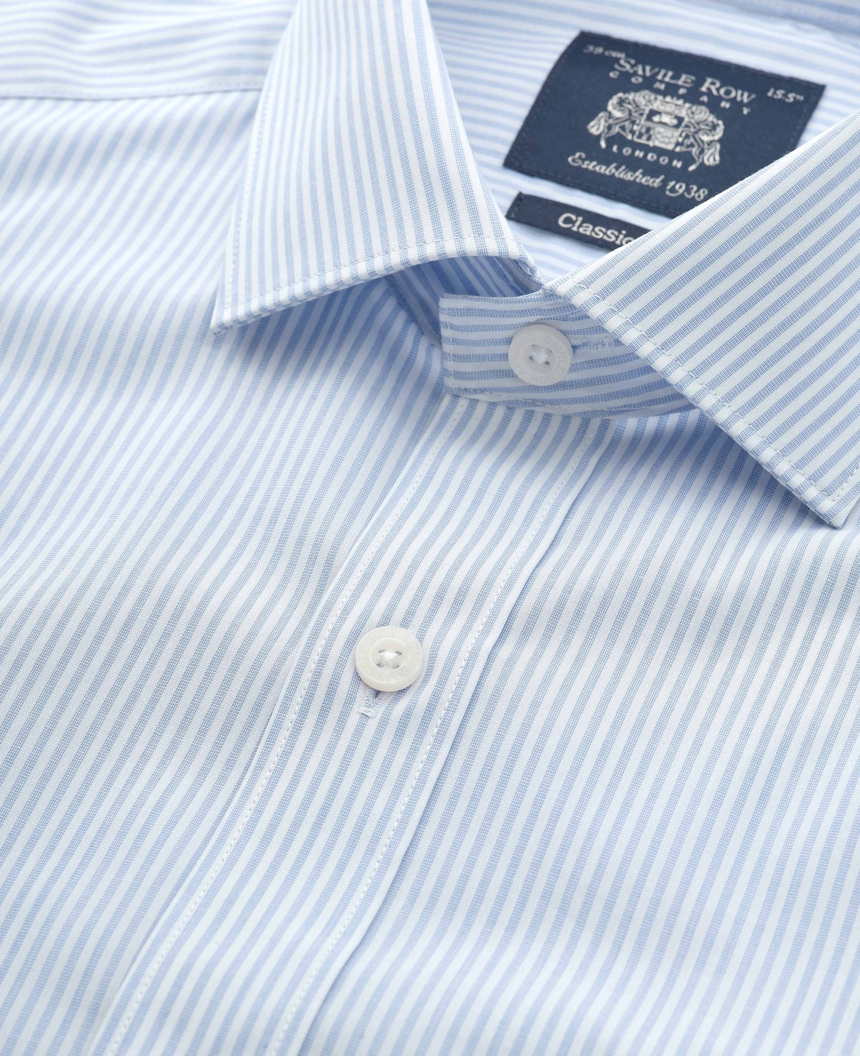 White Light Blue Cotton Poplin Classic Fit Stripe Formal Shirt - Single Cuff - Image 3