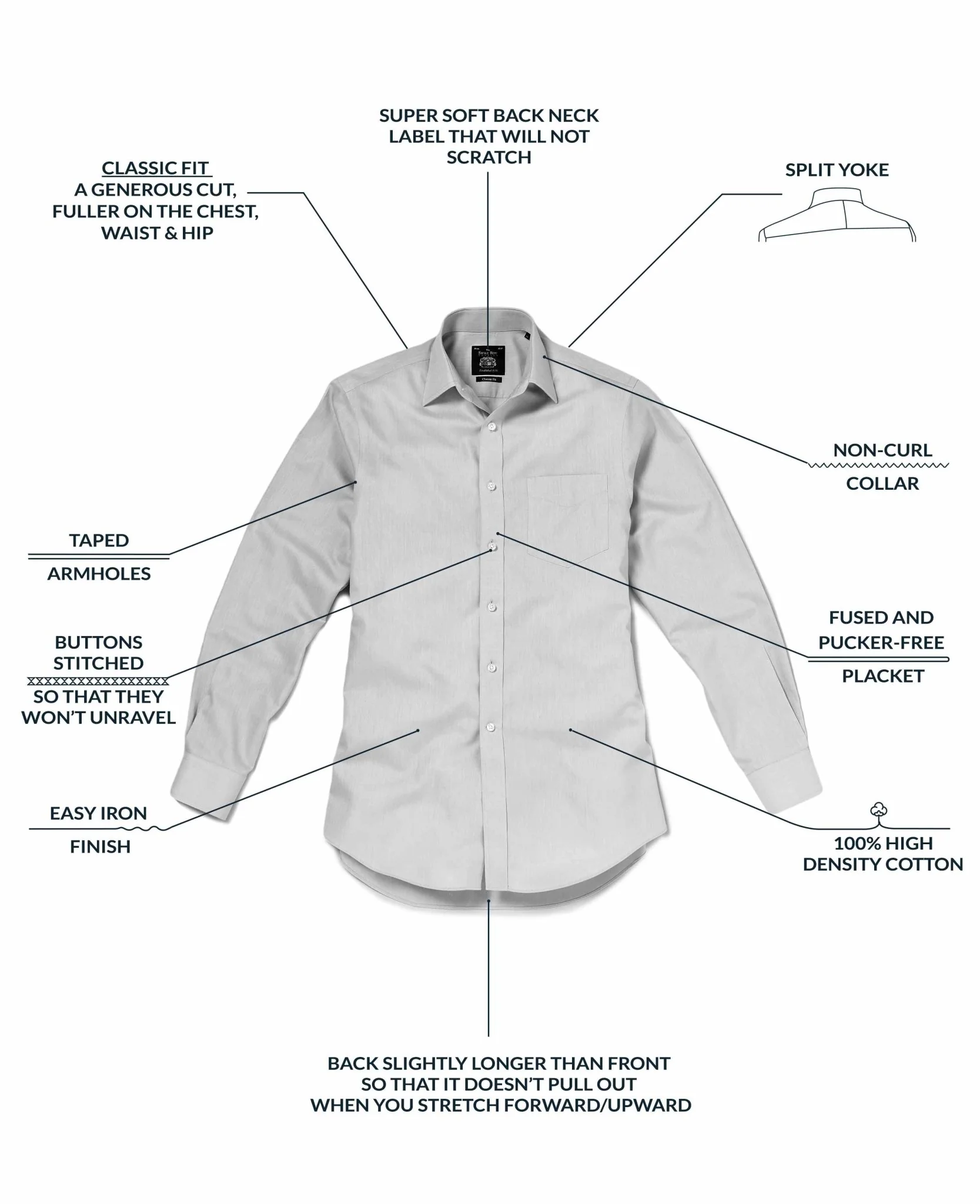 White Twill Classic Fit Shirt - Single or Double Cuff - Image 10